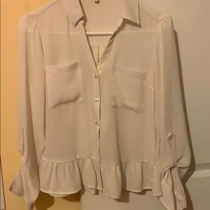 Express White Ruffle Portofino Shirt